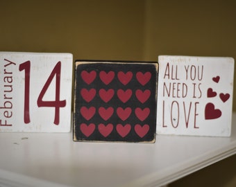 Reclaimed Wood Valentine's Day Tiles: Tiered Tray Decor, Set of 3