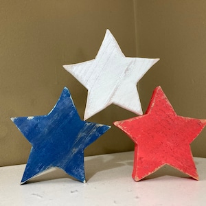 Patriotic stars, red, white, blue stars, reclaimed wood, patriotic decor, shelf sitter, tiered tray decor, Americana