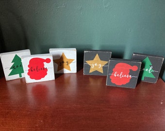 Christmas decor set of 3, Noel, Joy, Believe, Shelf sitters,