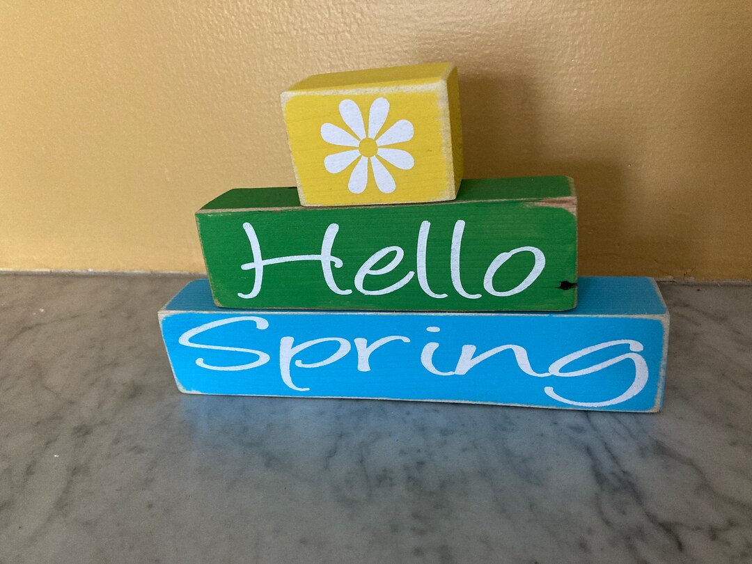 Spring Block Decor Hello Spring Tiered Block Set: Handmade Wooden Spring Decor - Etsy