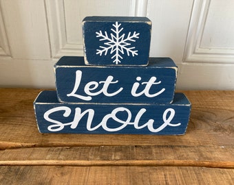 Placa de madeira "Let it Snow": decoração de inverno em camadas