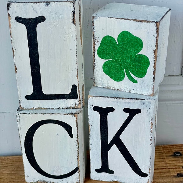 Reversible Love/Luck block signs, Valentine's Day, St. Patrick's Day, reclaimed wood, home decor, handmade signs
