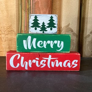 Merry Christmas decor, Weihnachten 3 Tiered Block Block, Kantensitzer, Weihnachtsschild, Altholz Schild