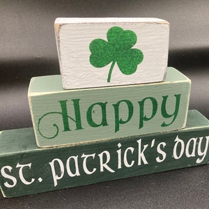 St. Patrick's Day decor, Happy St. Patrick’s Day decor, 3 tiered block sign, shelf sitter, Shamrock, reclaimed wood sign