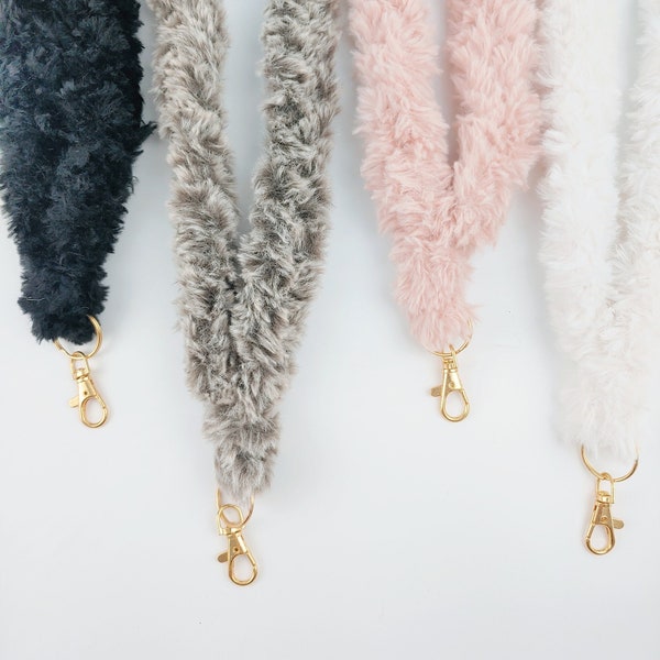 Faux Fur Lanyard ⁝ Key Fob Lanyard ⁝ Fuzzy Lanyard ⁝ Badge Holder ⁝ Lanyard ⁝ Lanyard Keychain ⁝ ID Badge Lanyard ⁝ Teacher Lanyard ⁝