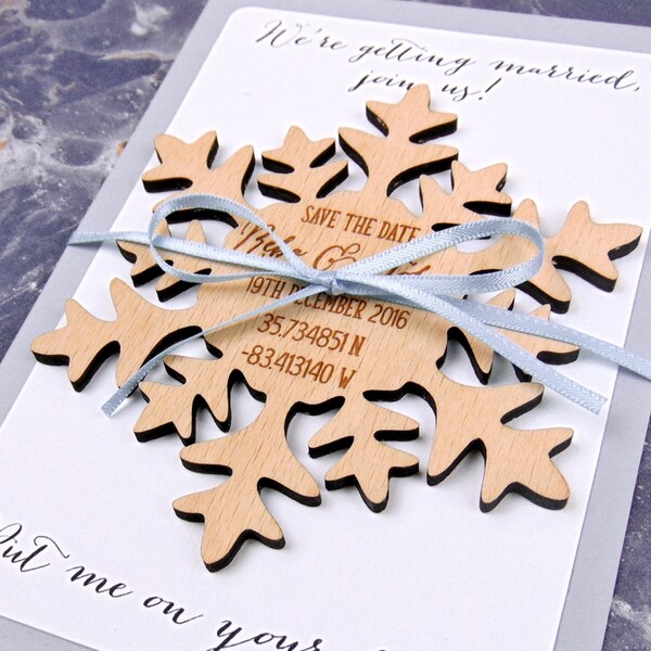Save the Date Magnet, Snowflake Save the Date, Wood Save the Dates, Wedding Invitation, Wedding Favors, Rustic Save the Date, Wooden Magnet