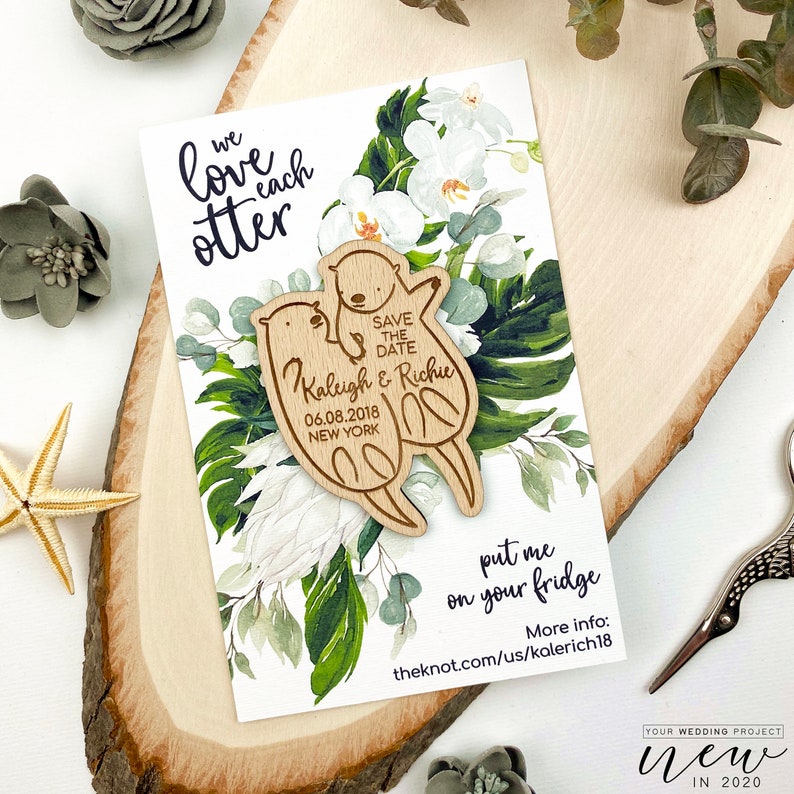 Sea Otter Save the Date Wedding Invitation We Love Each Otter Custom Save our Date Tropical Save the Date Magnet Wood Save the Date