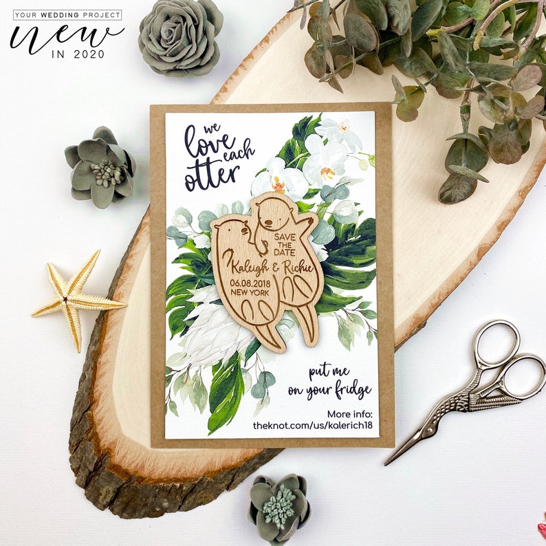 Sea Otter Save the Date Wedding Invitation We Love Each Otter Custom Save our Date Tropical Save the Date Magnet Wood Save the Date