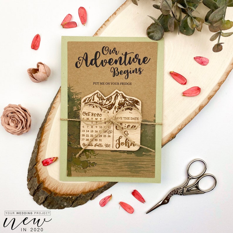 Mountain Save the Date Rustic Wooden Magnet Wedding Favors Calendar Save the Date Magnet Wood Save the Dates Wedding Invitation