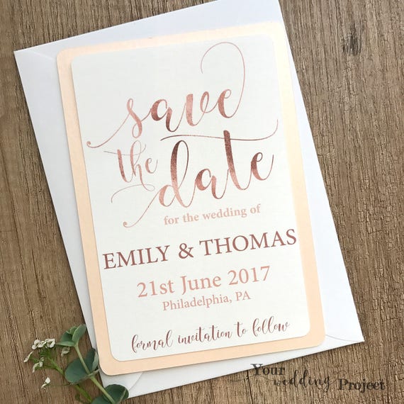 Rose Gold Save The Date Card Custom Wedding Save The Date Etsy
