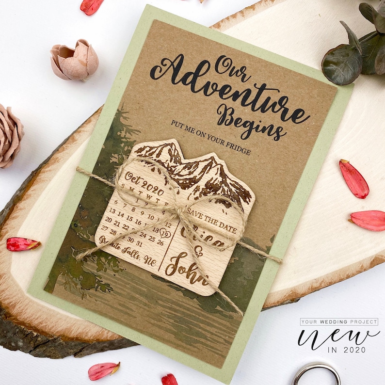 Mountain Save the Date Rustic Wooden Magnet Wedding Favors Calendar Save the Date Magnet Wood Save the Dates Wedding Invitation