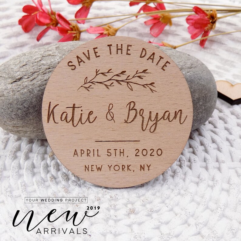Custom Floral Wedding Magnet Cotton Save the Date Magnet Wood Save the Date Magnet Personalized Wedding Card Rustic Wooden Invitation