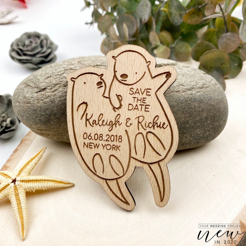 Sea Otter Save the Date Wedding Invitation We Love Each Otter Custom Save our Date Tropical Save the Date Magnet Wood Save the Date