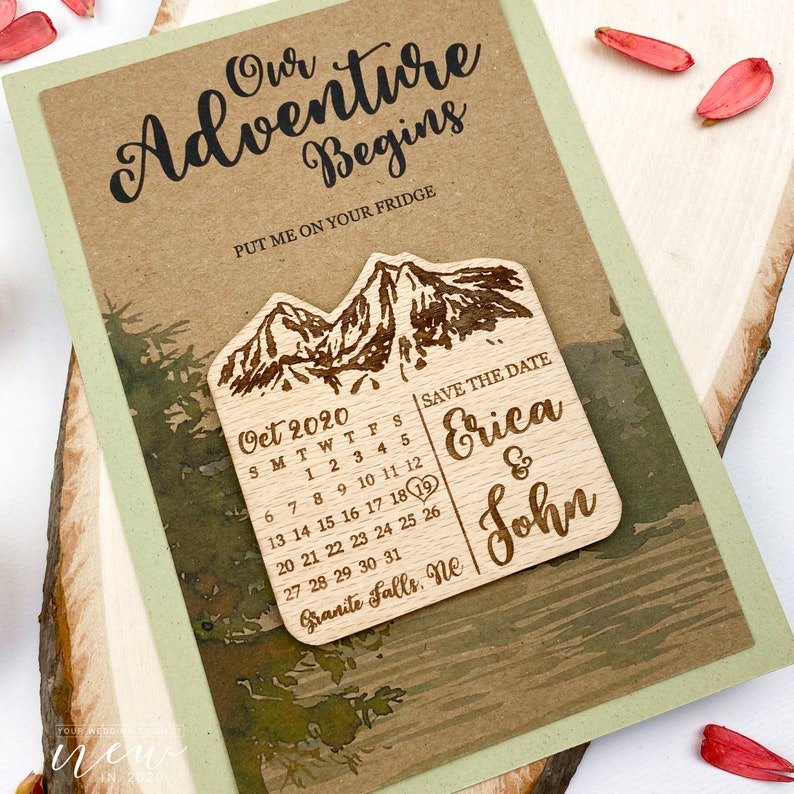 Mountain Save the Date Rustic Wooden Magnet Wedding Favors Calendar Save the Date Magnet Wood Save the Dates Wedding Invitation