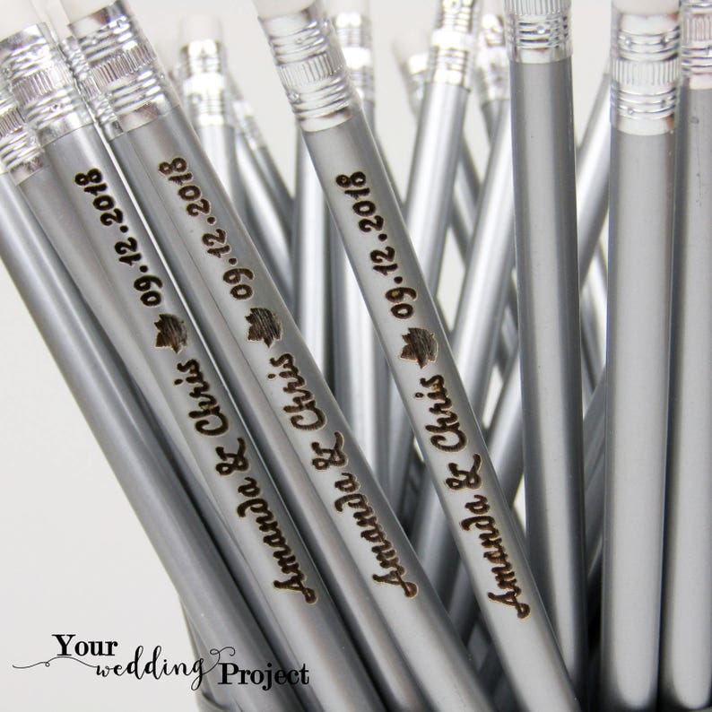 Fall Wedding Invitation Wood Save the Date Pencil us in Silver Pencil Custom Engraved Pencil Custom Save the Date Pencil Leaf Pencil