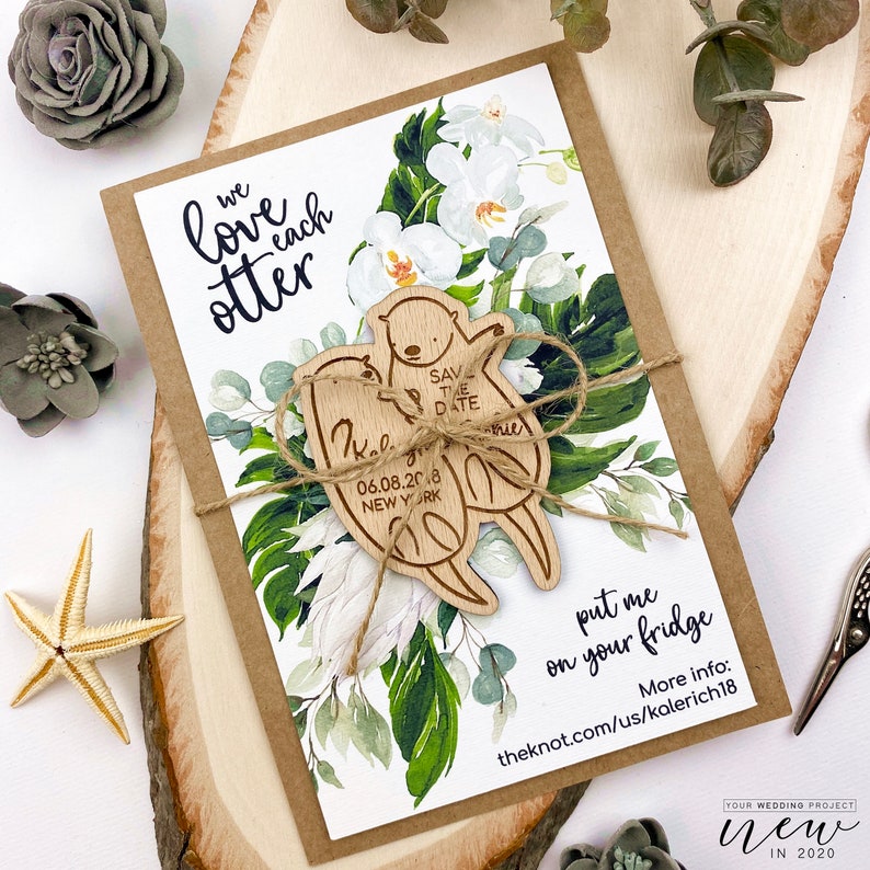 Sea Otter Save the Date Wedding Invitation We Love Each Otter Custom Save our Date Tropical Save the Date Magnet Wood Save the Date