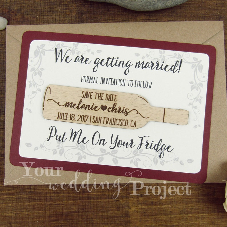 Wood Save the Dates Wedding Favors Vineyard Save the Date Wedding Invitation Wine Bottle Save the Date Magnet Rustic Save the Date