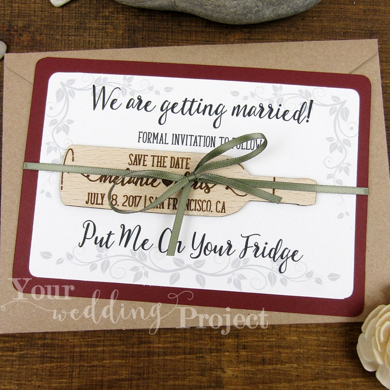 Wood Save the Dates Wedding Favors Vineyard Save the Date Wedding Invitation Wine Bottle Save the Date Magnet Rustic Save the Date