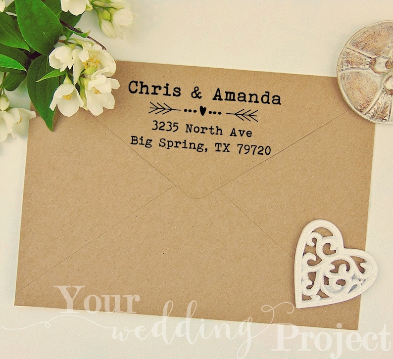 Typewriter Stamp Personalized Stamp Self Inking Stamp Address Stamp Rustic Rubber Stamp Heart Arrow Stamp Custom Return Address Stamp