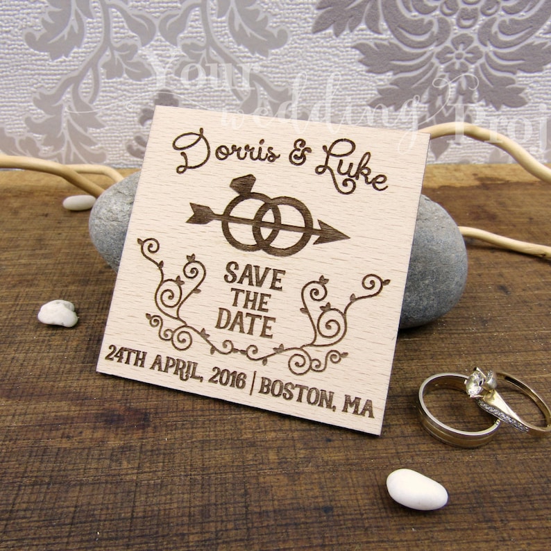 Wedding Invitation Save The Date Magnet Wood Save the Date Custom Save the Date Engraved Save the Date Rustic Rings Save the Date