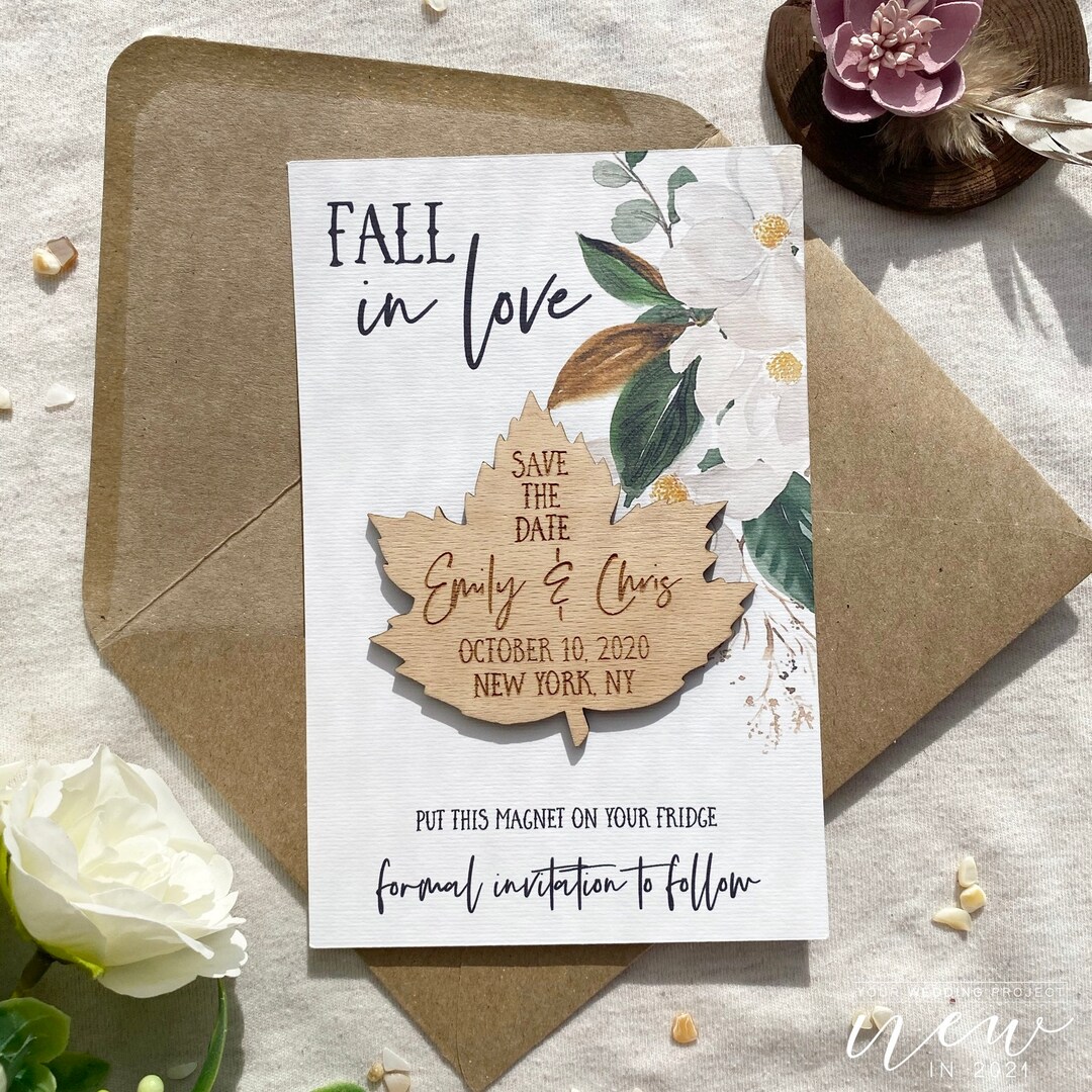 Personalized Leaf Save the Date Magnet Unique Wood Wedding - Etsy