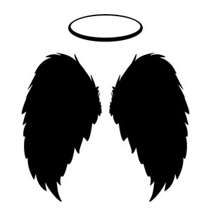 ANGEL WINGS & HALO, Black Feathers Flying – Instant Download – Scrapbooking Invitations Clipart Religious Mass - Commercial Personal Use
