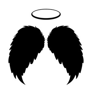 ANGEL WINGS & HALO, Black Feathers Flying – Instant Download – Scrapbooking Invitations Clipart Religious Mass - Commercial Personal Use