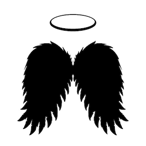 ANGEL WINGS & HALO, Black Feathers Flying – Instant Download – Scrapbooking Invitations Clipart Religious Mass - Commercial Personal Use