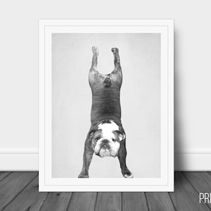 Yoga Dog Print, Nursery Animal Decor Wall Art, Large Printable Poster, Digital Download, Modern Minimalist Decor,Black and White, Yoga Print