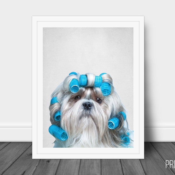 Dog SPA Salon Print, Dog Decor Wall Art, Large Printable Poster, Digital Download, Modern Minimalist Decor, Black and White, in Color