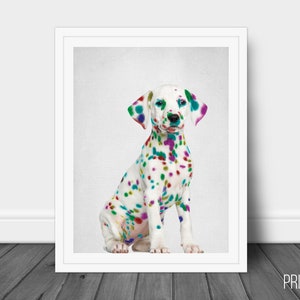 Dog Print,  Animal  Wall Decor Art, Large Printable Poster, Digital Download, Living room Decor, Dalmatian with colorful spots Poster