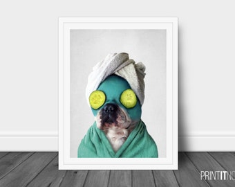 Bulldog SPA, Nursery Animal Decor Wall Art, Large Printable Poster, Digital Download, Modern  Decor, Animal SPA, Dog Poster