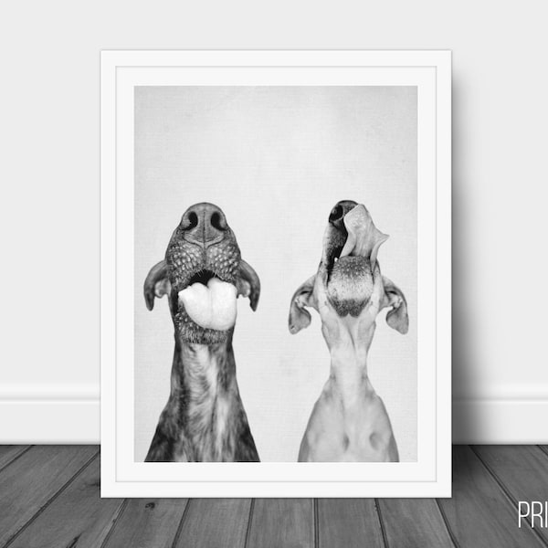 Dogs Print, Nursery Animal Decor Wall Art, Dog Photo, Large Printable Poster, Digital Download, Modern Minimalist Decor, Black and White