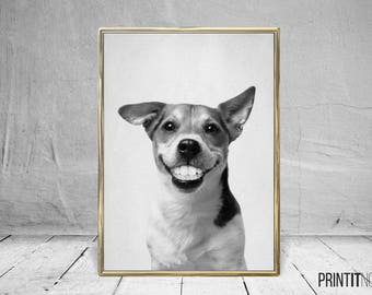 Dog Smile Print, Nursery Animal Decor Wall Art, Large Printable Poster, Digital Download, Modern Minimalist Decor, Black and White