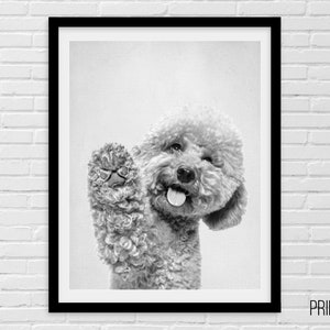 Hello Happy Dog Poster, Nursery Animal Decor Wall Art, Large Printable Poster, Digital Download, Modern Minimalist Decor, Black and White image 3