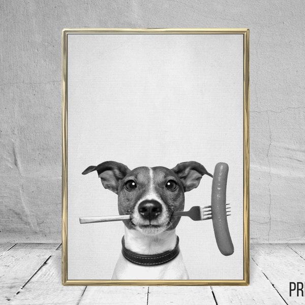 Dog Print, Nursery Animal Decor Wall Art, Large Printable Poster, Digital Download, Modern Minimalist Decor, Black and White