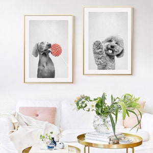 Hello Happy Dog Poster, Nursery Animal Decor Wall Art, Large Printable Poster, Digital Download, Modern Minimalist Decor, Black and White image 7