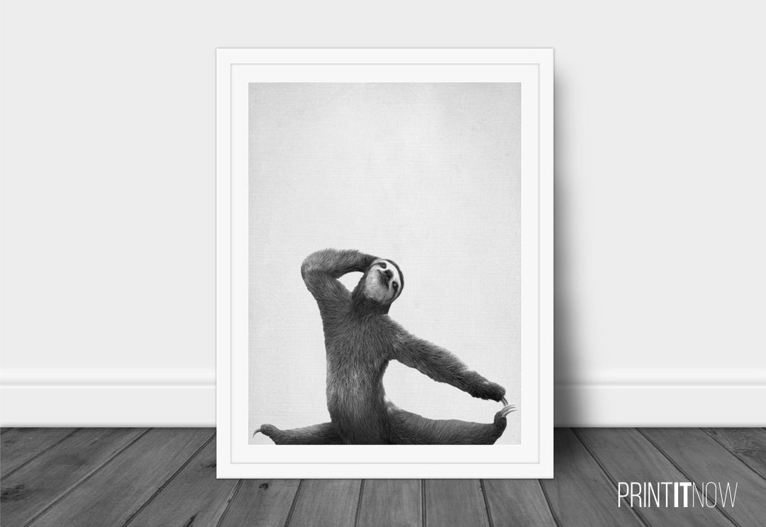 Yoga Sloth Print, Nursery Animal Decor Wall Art, Large Printable Poster