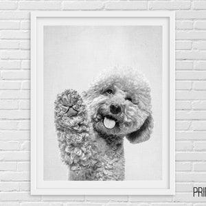 Hello Happy Dog Poster, Nursery Animal Decor Wall Art, Large Printable Poster, Digital Download, Modern Minimalist Decor, Black and White image 2