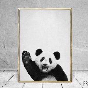Panda Druck, Kinderzimmer Tier Dekor Wandkunst, Panda Foto, großes druckbares Poster, digitaler Download, modernes minimalistisches Dekor, schwarz und weiß