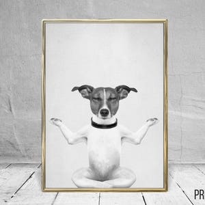 Yoga Dog Print, Nursery Animal Decor Wall Art, Large Printable Poster, Digital Download, Modern Minimalist Decor,Black and White, Yoga Print