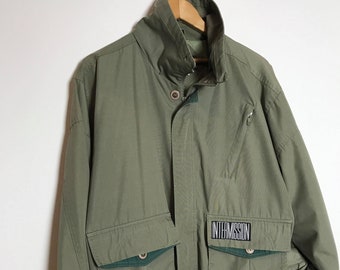 Vintage Coat Green Kaki style armed medium unisex