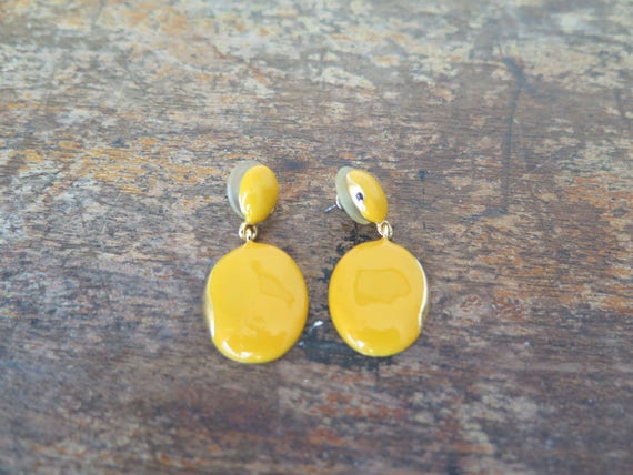 Yellow Earrings or Flash Vintage Bright Yellow Ear