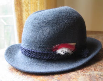 Royal Lee Genuine Fur Felt Hat Beaver Finish man/woman vintage Hat feathers blue grey