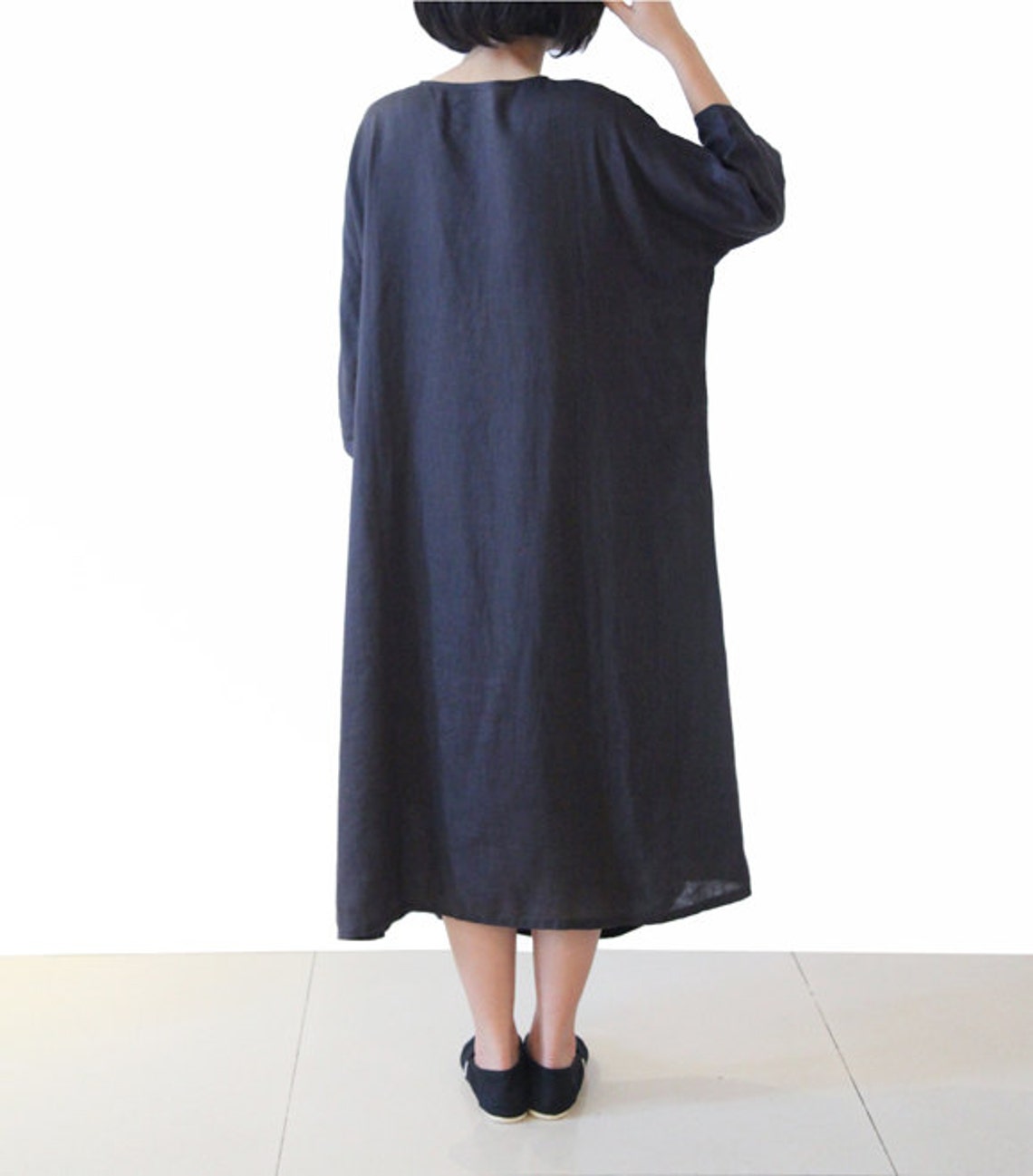 Womens Long Dress Vintage Linen Dress Asymmetric Fold Loose Etsy