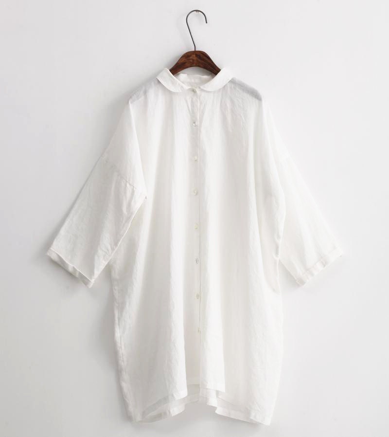 White Linen Shirt Dresslong Shirtsthin Soft 3/4 Sleeve Small - Etsy