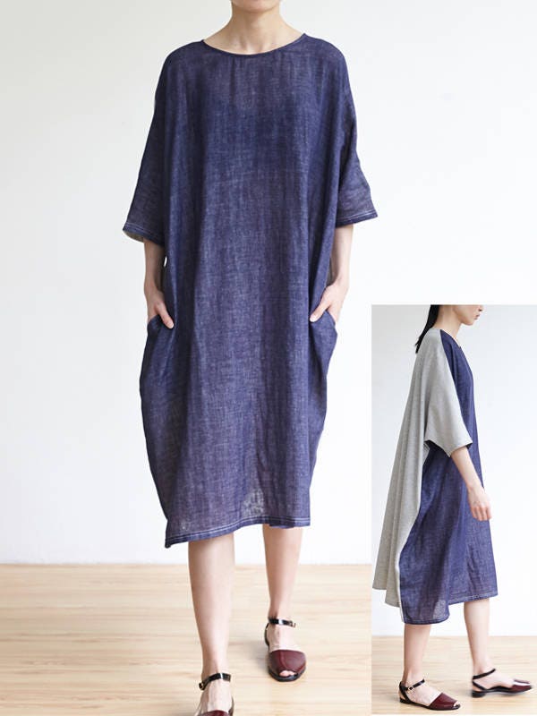Womens Plus Size DressLinen Cotton Batwing Sleeve Dress with | Etsy