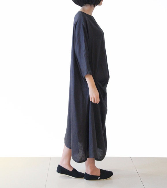 Womens Long Dress Vintage Linen Dress Asymmetric Fold Loose | Etsy