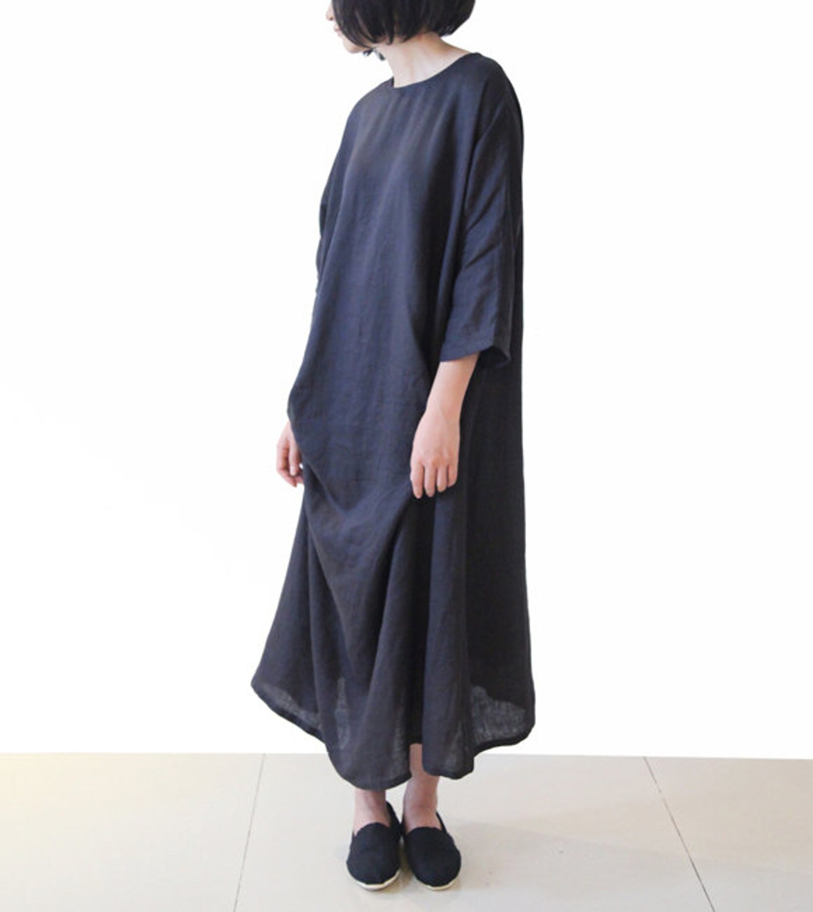 Womens Long Dress Vintage Linen Dress Asymmetric Fold Loose | Etsy