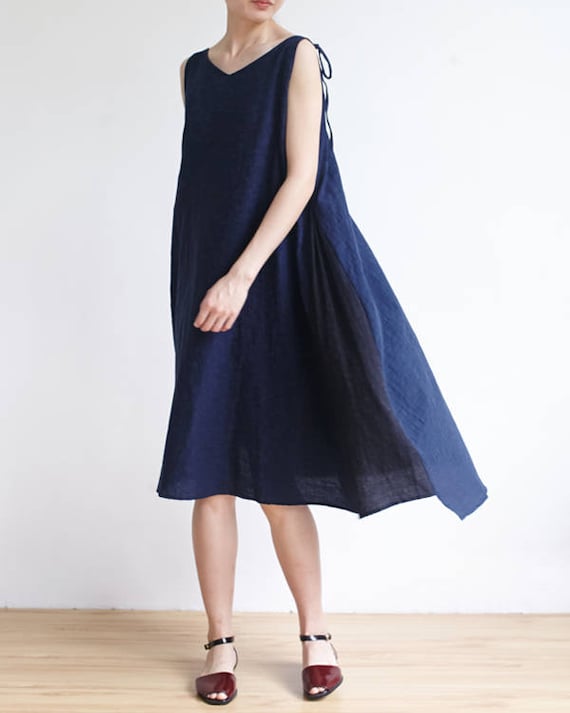 Womens Camisole Dress,black and Navy Blue Cotton Linen,adjustable Spaghetti  Straps Cami Dress,sleeveless Minimalist Slip,a-line Dress 
